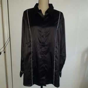 NWOT Black Satin 1X Quacker Factory Bling Shirt